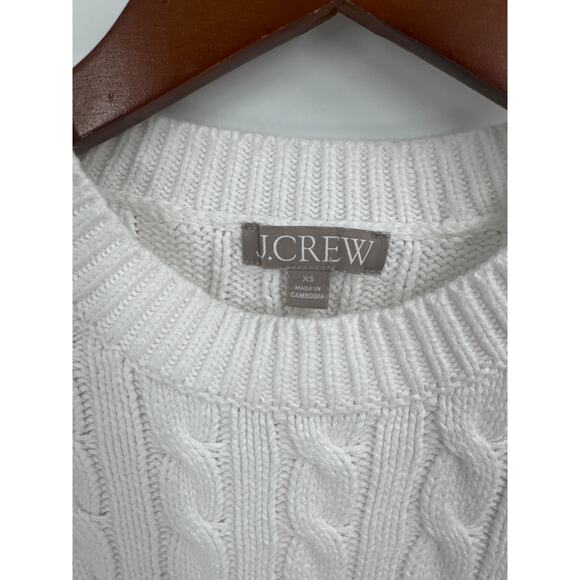 J.Crew Classic Cable Knit Crewneck White Sweater 100% Cotton Size XS - Picture 2 of 6